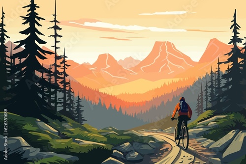 Mountain biking flat landscape illustration