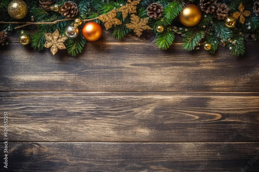 Classic Holiday Decor on Aged Wooden Background Classic Holiday Decor on Aged Wooden Background