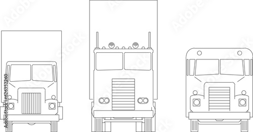 Vector sketch illustration of a large trailer truck vehicle car design view from the front
