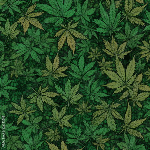 Illustration of Overlapping Marijuana Leaves in a Lush Background