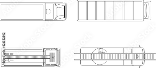 Vector sketch of a large vehicle car design illustration looking from above