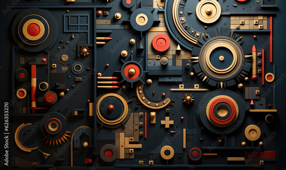 Various flat geometric shapes on a black background. Various flat geometric shapes on a black background.