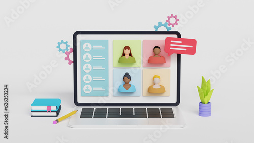 Online Video call conference with chat  working from home  social distancing  business discussion. Video conference interface. Online meeting  webinar with white background