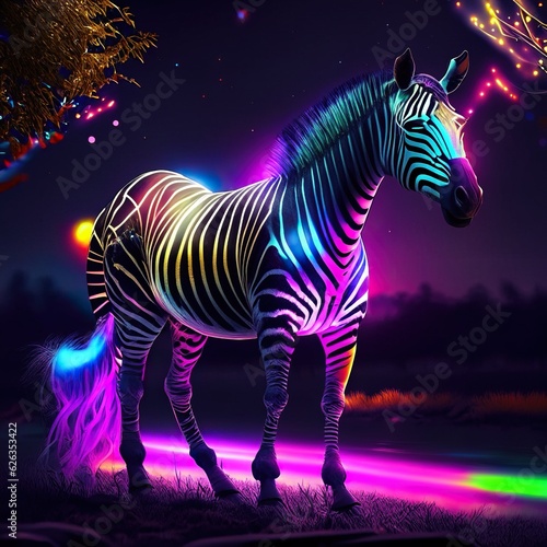 Zebra in the night. 3d rendering, 3d illustration. Generative AI