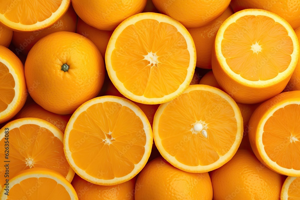 Top view of many oranges, pattern texture, made with generative ai Top view of many oranges, pattern texture, made with generative ai