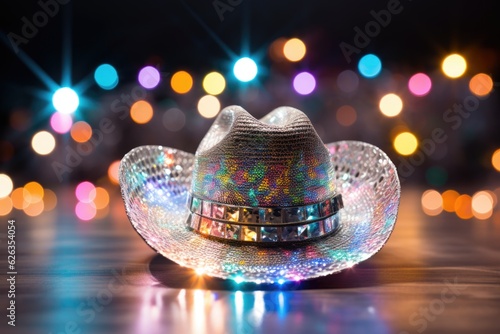 Fototapete A cowboy hat with lights in the background. Digital image.