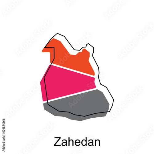 Map of Zahedan illustration design template, geometric shapes and lines style isolated on white background photo