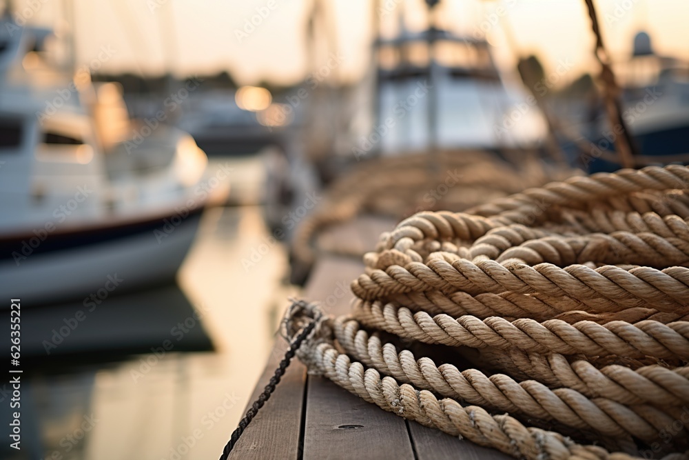 Obraz premium Rope, Dock, and Sailboats - Generative ai