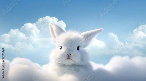 Adorable Fluffy Bunny in the Clouds - Generative ai