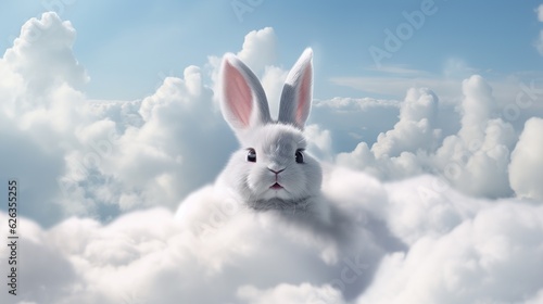 Adorable Fluffy Bunny in the Clouds - Generative ai © Nld
