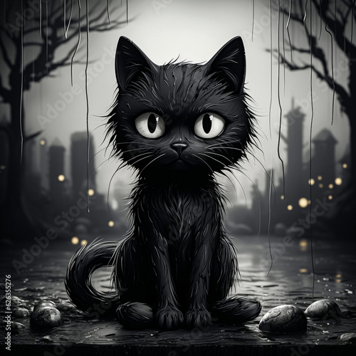 Beautiful black cat with big eyes Generation AI