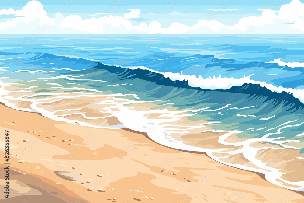 Top view_ of the ocean beach with soft waves flat_ design