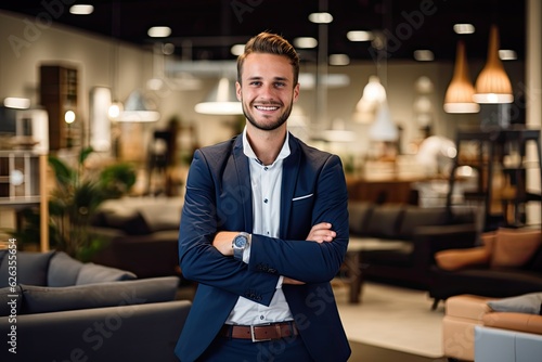 Friendly employee in a furniture store, male salesman portrait