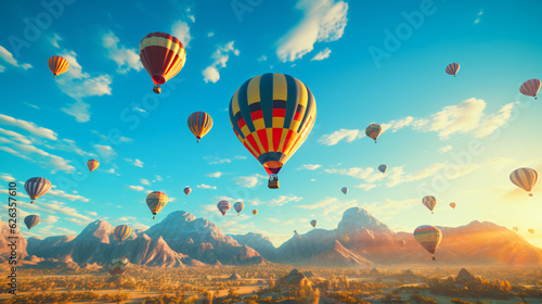 Hot-Air Balloons in the sky.Generative AI