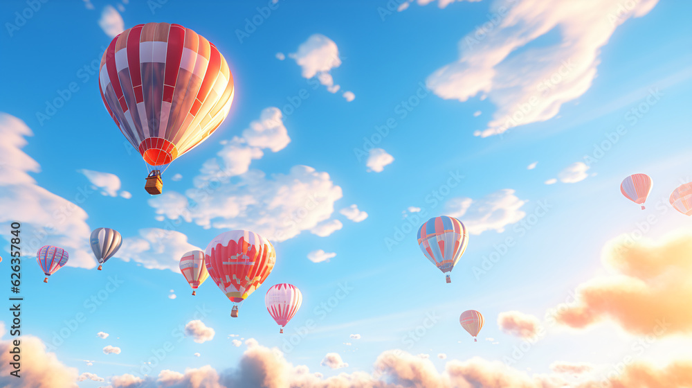 Hot-Air Balloons flying on a sunny summer day with beautiful sky.
Generative AI Hot-Air Balloons flying on a sunny summer day with beautiful sky.
Generative AI
