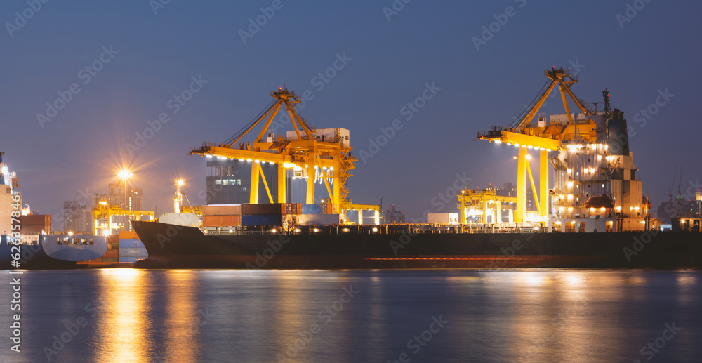 International trade, cargo, container, port economy, and stock market investment.
