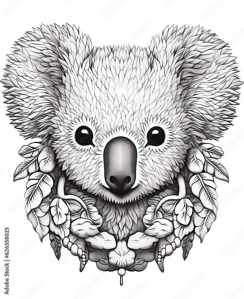 Mandala, black and white illustration for coloring animals, bear. Stock