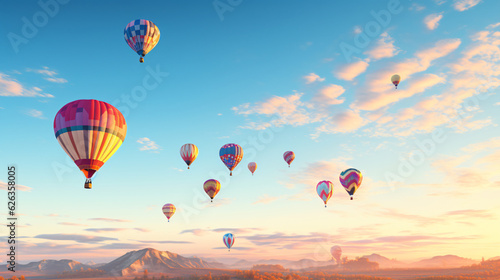 Hot-Air Balloons flying on a sunny summer day with beautiful sky.   Generative AI © Nico Vincentini