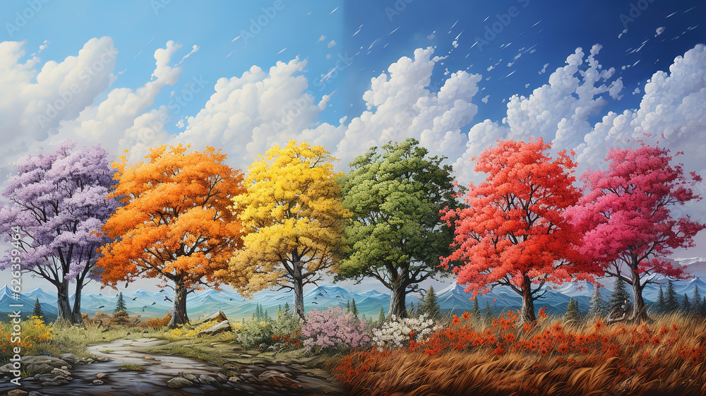Four seasons landscape banners set. Generative Ai