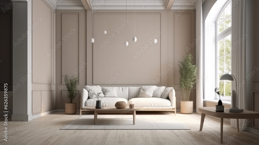 Fototapeta premium modern natural living area home interior deisgn background concept living room natural material finishing daylight cosy and clear design ideas home,ai generate