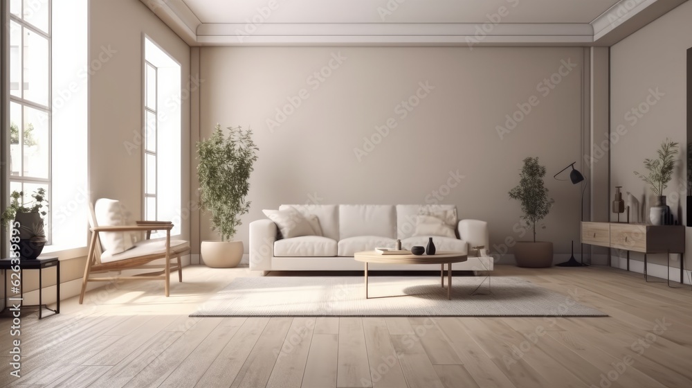 Fototapeta premium modern natural living area home interior deisgn background concept living room natural material finishing daylight cosy and clear design ideas home,ai generate