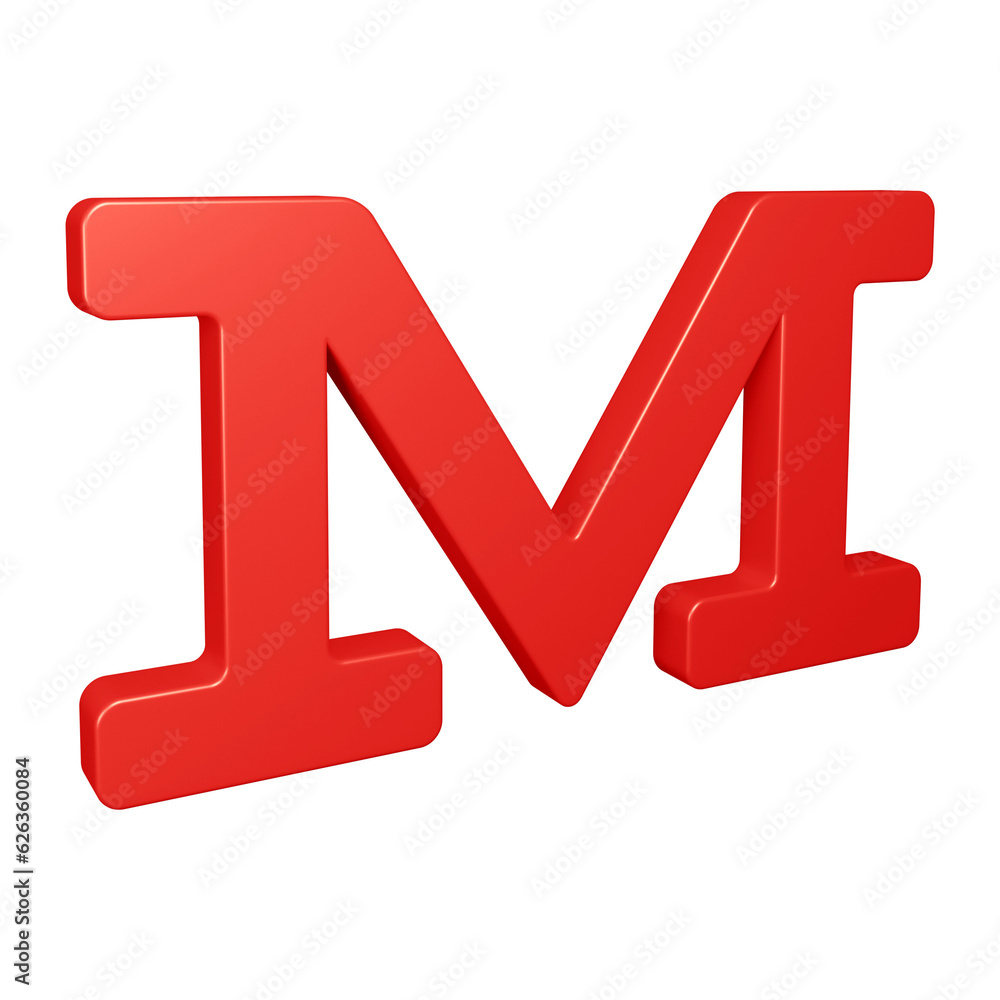 3D red alphabet letter m for education and text concept 3D red alphabet letter m for education and text concept