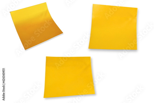 set of yellow sticky notes isolated, sheets of note papers in PNG, different paper reminders on transparent white background. Vector illustration.