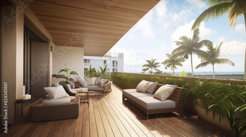 Fotografia beautiful resort interior and patio terrace design living area open space balcon
