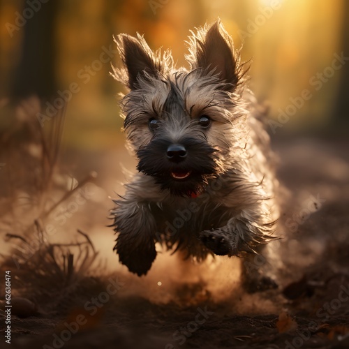 Cain terrier puppy running towards the camera