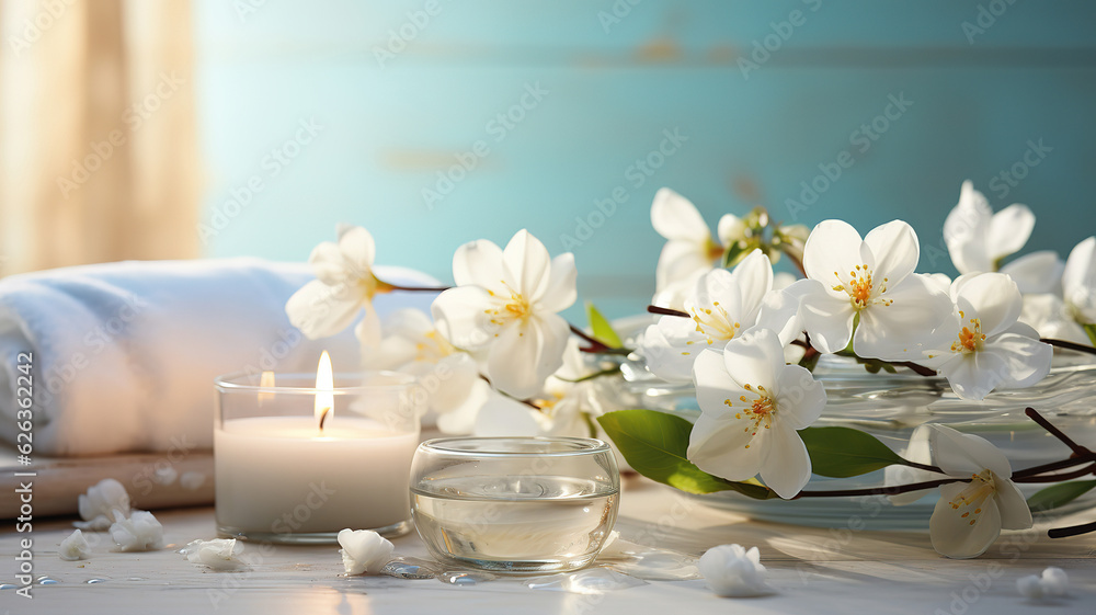 Paradise traditional ritual massage spa treatment and spa products flatlay. Generative Ai Paradise traditional ritual massage spa treatment and spa products flatlay. Generative Ai