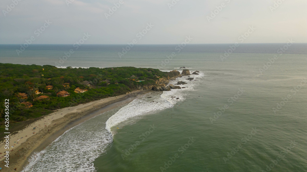 Aerial panorama: Zicatela beach unveiled from above, Puerto Escondido, Oaxaca, Mexico