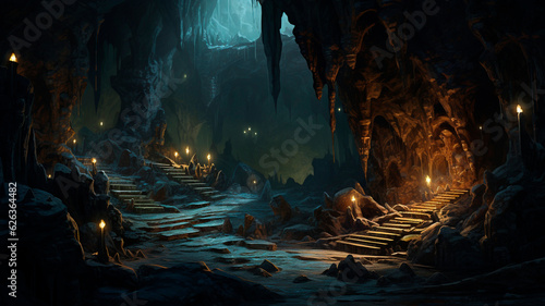 A cave with piles of precious treasure, fantasy, medieval