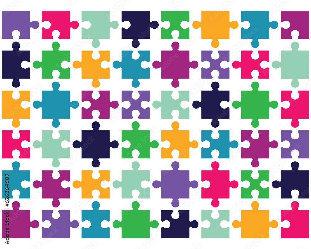 Colorful shiny puzzle, separate pieces on a white background Colorful shiny puzzle, separate pieces on a white background