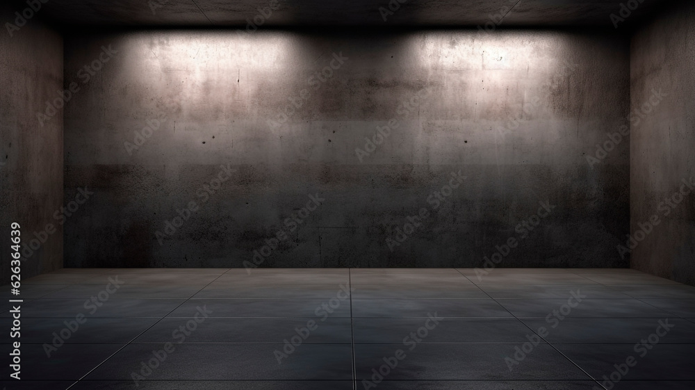 A dimly lit concrete chamber with a dark front wall. A contemporary, sleek concrete interior. An abstract background of concrete.
A dimly lit concrete chamber with a dark front wall. A contemporary, sleek concrete interior. An abstract background of concrete.