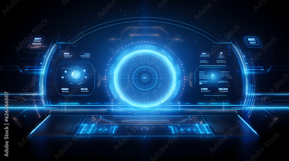 High-tech holographic interface with futuristic elements and ample copy space. Sci-fi themed designs. High-tech holographic interface with futuristic elements and ample copy space. Sci-fi themed designs.