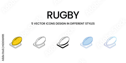Rugby Icon Design in Five style with Editable Stroke. Line, Solid, Flat Line, Duo Tone Color, and Color Gradient Line. Suitable for Web Page, Mobile App, UI, UX and GUI design.