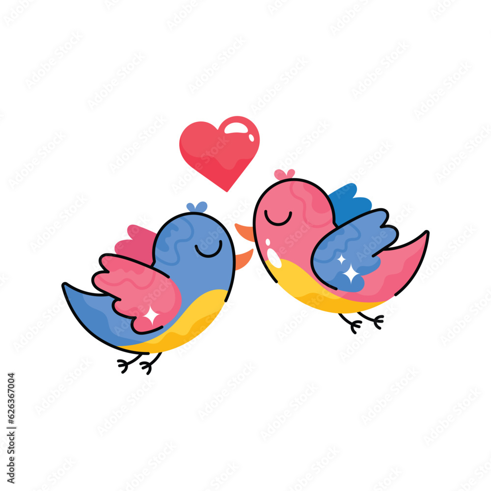 Love Birds doodle vector outline Sticker. EPS 10 file Love Birds doodle vector outline Sticker. EPS 10 file