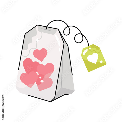 Love teabag doodle vector outline Sticker. EPS 10 file