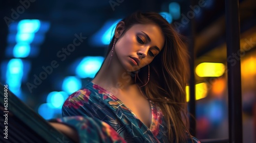 Hot European Girl in a red Night Dress. Beautiful sexual young woman in luxury sleepwear in Modern interior. Made With Generative AI.