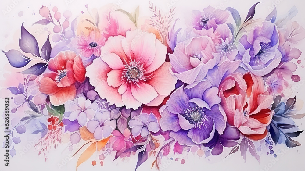 Beautiful watercolor floral background. Generative Ai