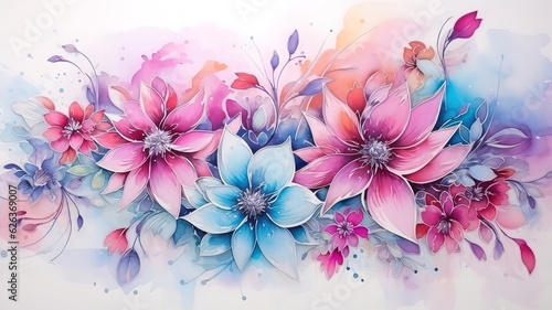 Abstract watercolor background with flowers. Generative Ai