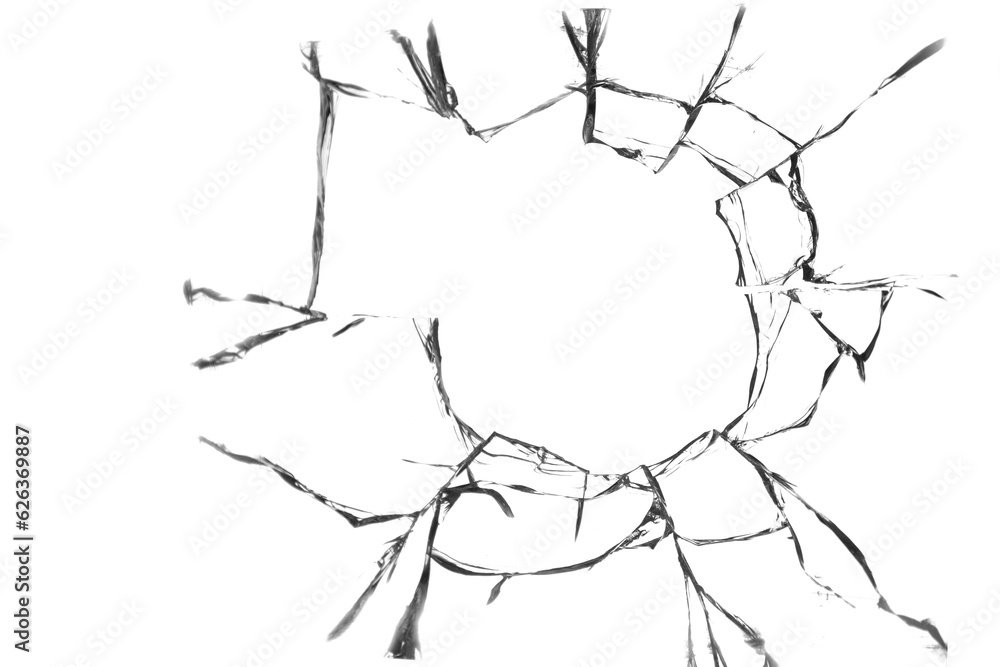 Obraz premium Broken glass texture. Bullet hole. Transparent background