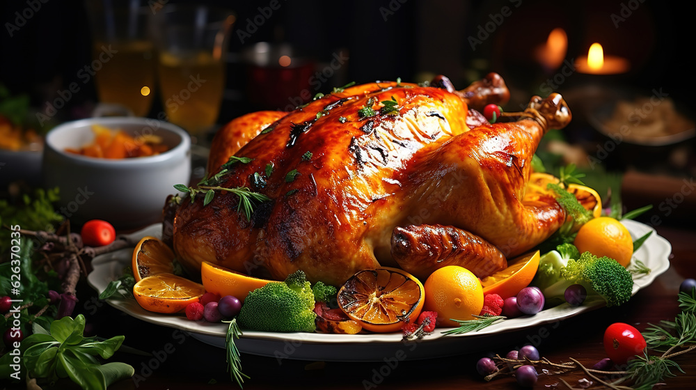 Thanksgiving turkey composition on the table. Generative Ai Thanksgiving turkey composition on the table. Generative Ai