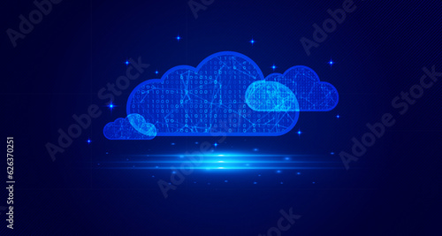 Digital technology Cloud computing blue background, cyber nano information, abstract communication, innovation future tech data, internet network connection, Ai big data, line dot illustration 3d