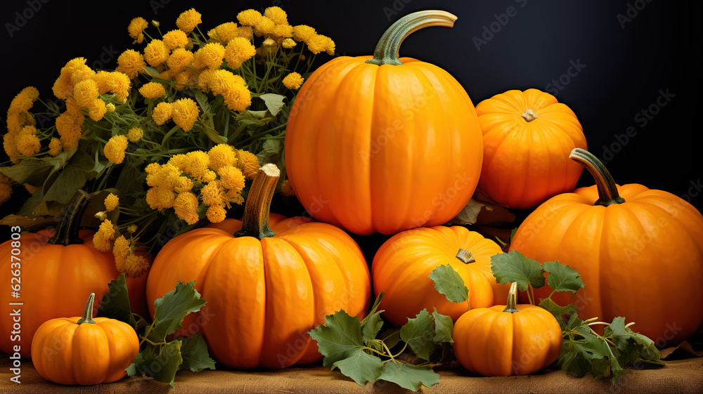 Composition with autumnal ripe pumpkins. Generative Ai Composition with autumnal ripe pumpkins. Generative Ai