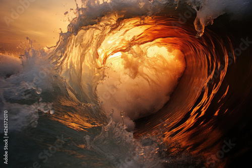 Capturing the iconic surf culture of California, with skilled surfers riding the waves, colorful surfboards dotting the shoreline, and the adrenaline-filled atmosphere of the beach