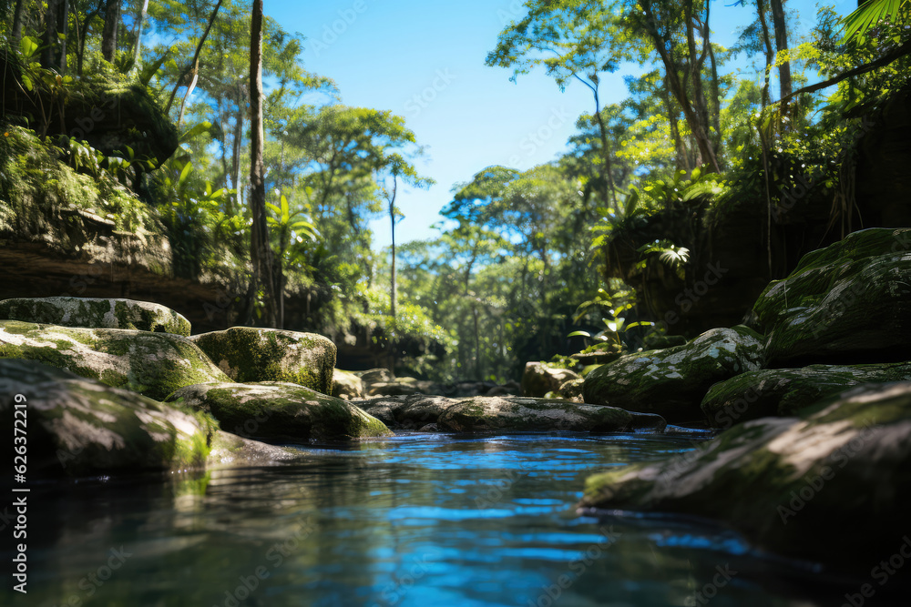 A tropical oasis with lush palm trees, a cascading waterfall, and a natural pool of clear turquoise water, creating an inviting atmosphere for a refreshing swim A tropical oasis with lush palm trees, a cascading waterfall, and a natural pool of clear turquoise water, creating an inviting atmosphere for a refreshing swim