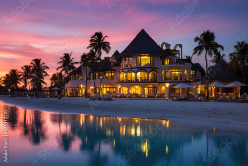 Papier peint A luxury beachfront resort with private villas overlooking a pristine beach and