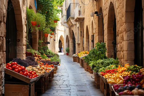 A vibrant street market in a tropical city  with colorful stalls filled with exotic fruits  spices  and local crafts  creating a sensory feast for visitors exploring the local culture