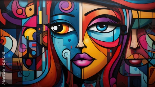 This image showcases an abstract art piece, forming a colorful face. Through creative design and textures, emotions come alive in eyes, lips, and expression, a symbolic fusion of beauty and style.